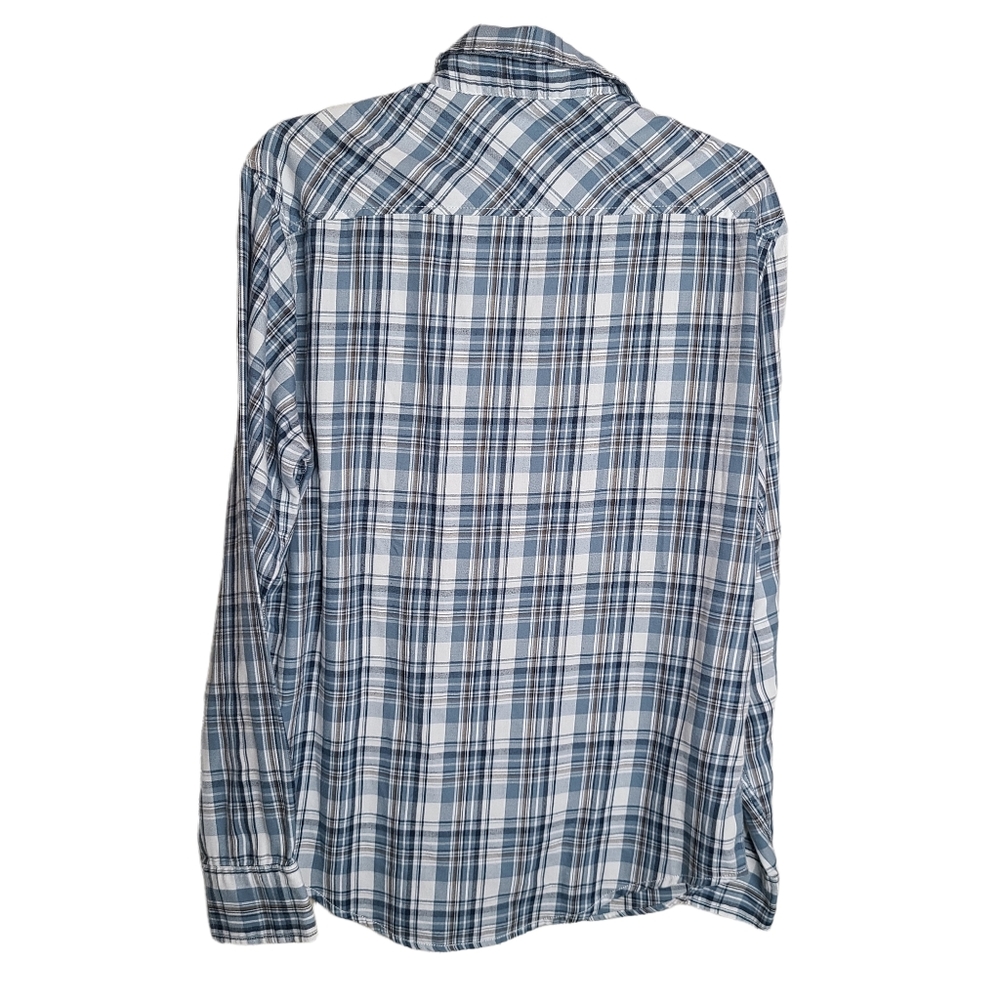 Tony Hawk Blue and White Plaid Button Up Long Sleeve Shirt Casual - Picture 5 of 10